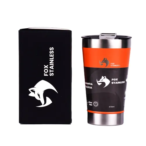 [App] Copo Trmico Quente E Frio Com Tampa 473ml Laranja Fox Stainless